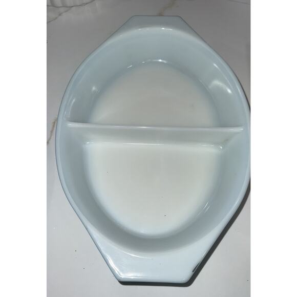 PYREX Turquoise Snowflake Divided Casserole Dish With Lid 1/2 Quart Vintage 1950 - Picture 6 of 11